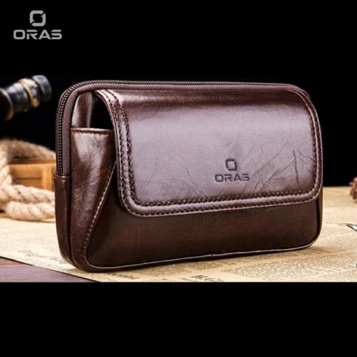 F123 ORAS Genuine Leather Mobile Belt Phone Bag